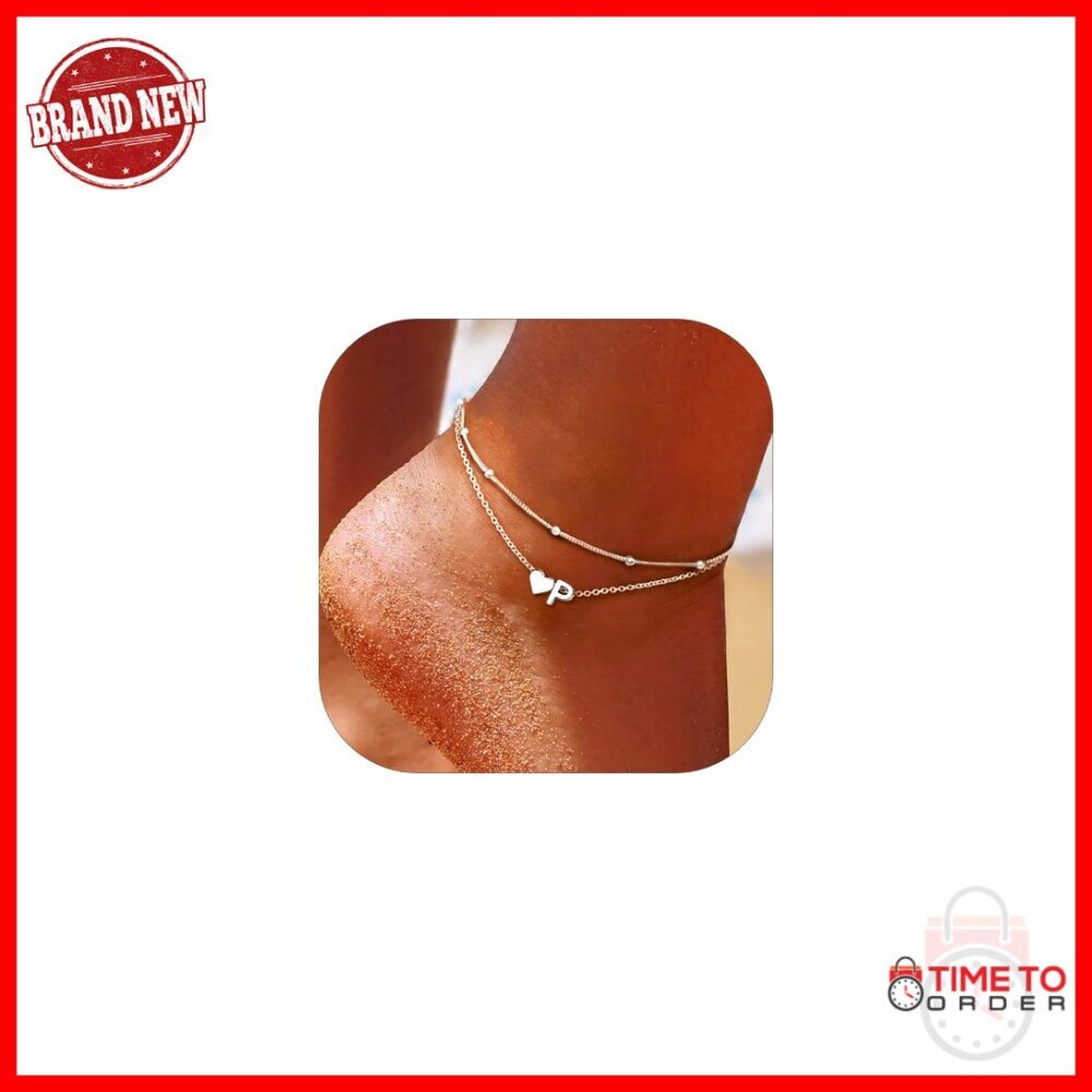 Sterling Silver Anklet with Heart Charm, Hypoallergenic, Adjustable 10.6 Inches